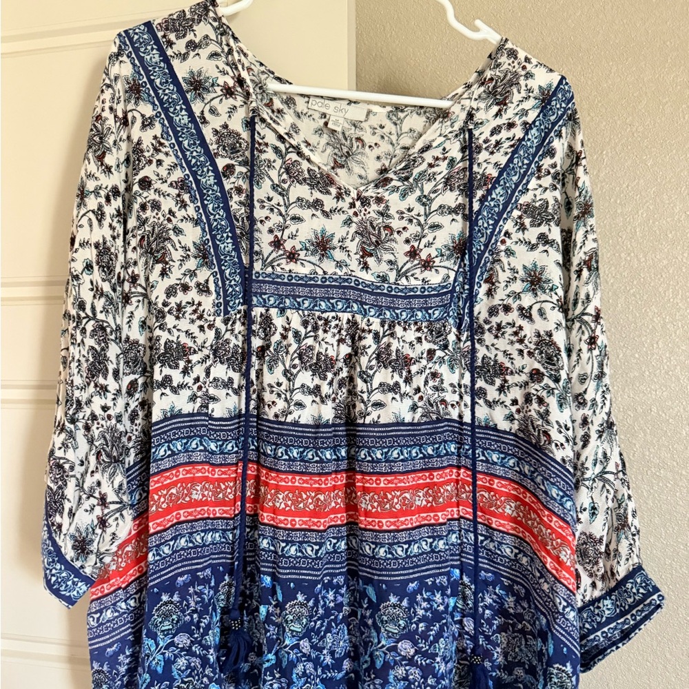 Floral Bohemian Women's Top - Blue and Red